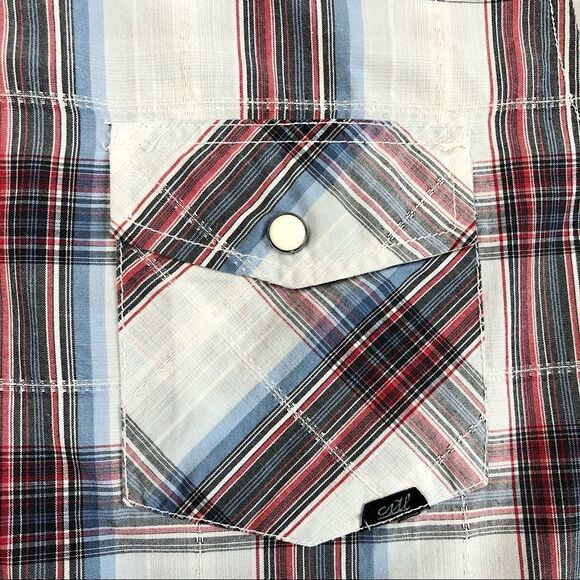 Coastal Plaid Red White and Blue Button Snap Shirt sz M - Picture 5 of 9